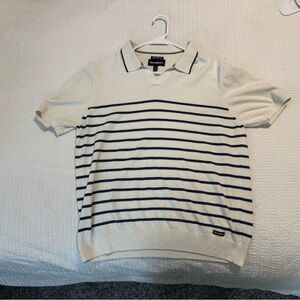 Threadbare White/Blue Stripe Buttonless Polo Shirt Size XL